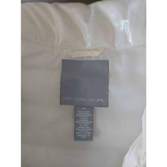Live Love Dream Puffer Vest White pearlescent Sz L - Picture 5 of 7